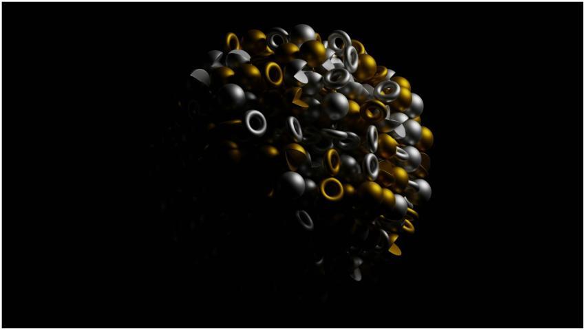 A striking 3D render of a metallic sphere composed