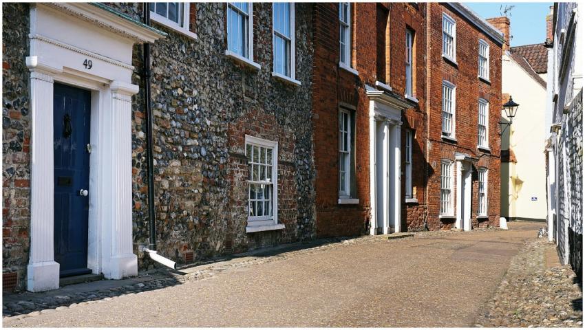 Beautiful historic buildings on a cobblestone stre