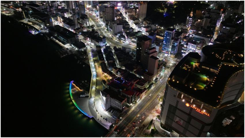 Stunning aerial shot of Busan cityscape at night w