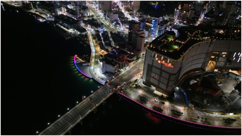 Stunning aerial night view of Busan with illuminat
