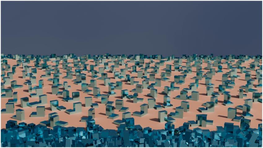 Intricate 3D abstract render of blue cubes creatin