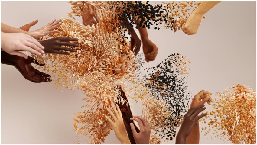 Creative image showcasing diverse human hands blen