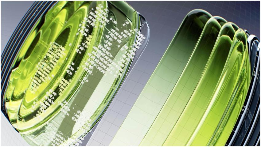 Abstract image of a glass lens with intricate geom