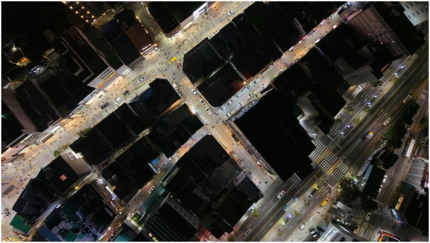 A captivating aerial night view of bustling city s