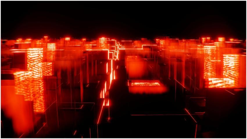 Vivid neon lights create an abstract cityscape, ca