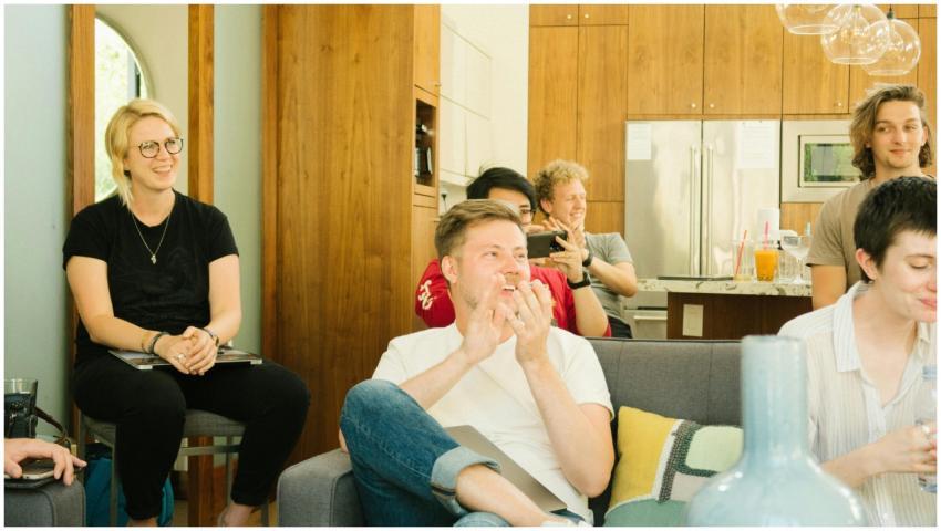 A group of diverse colleagues enjoying a casual me