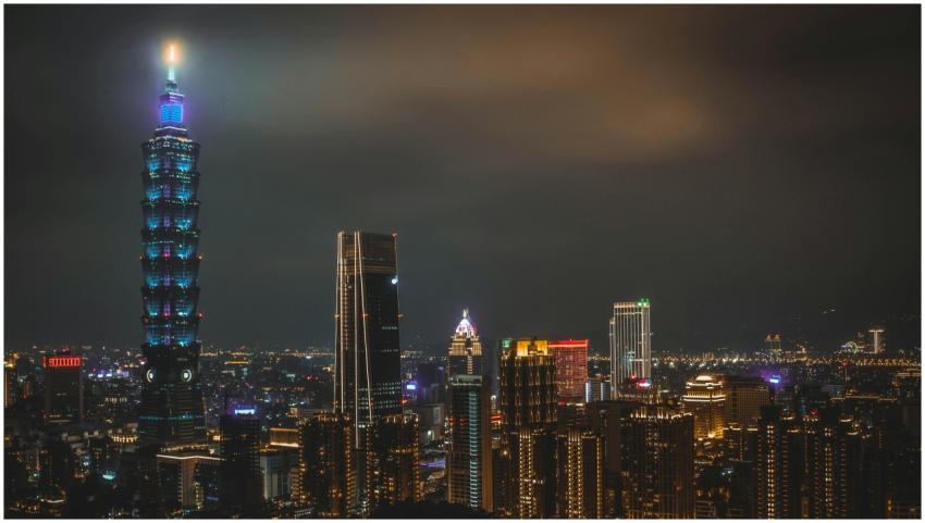 Night cityscape featuring the illuminated Taipei 1