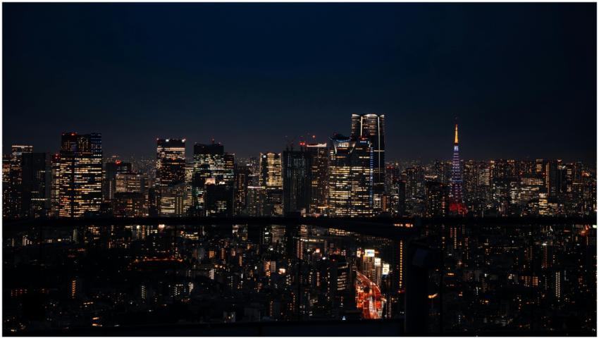 Night view of Tokyo's illuminated skyline featurin