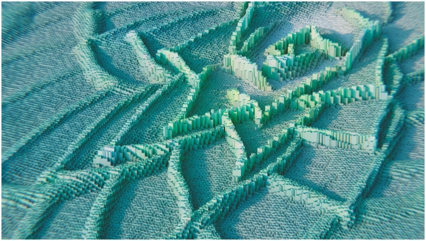 Dynamic abstract 3D render featuring intricate geo