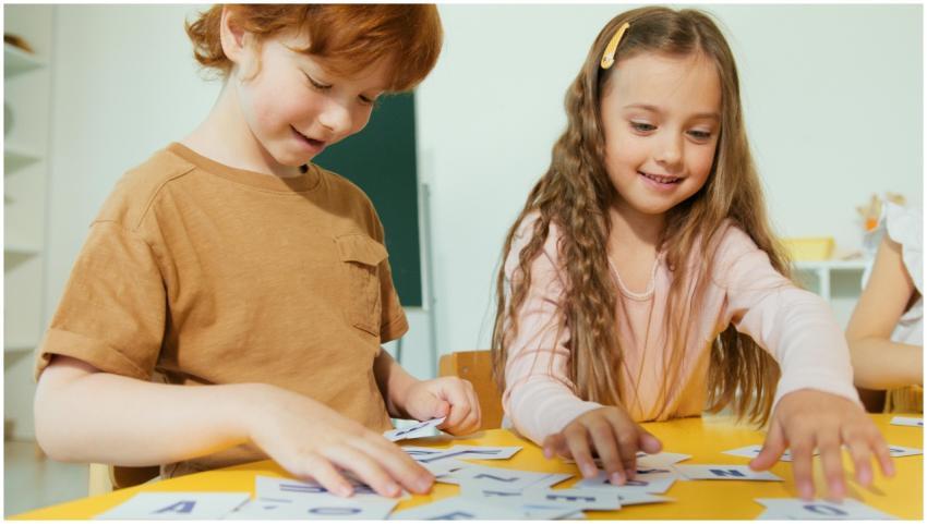 Happy children engaged in learning with educationa