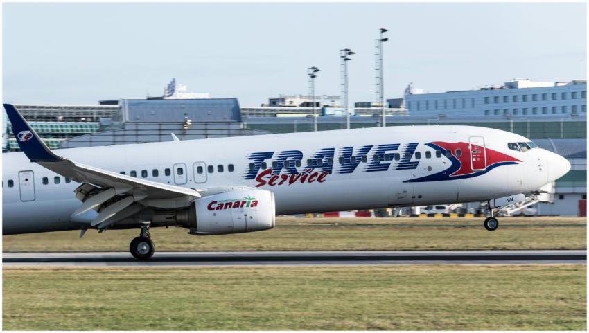 Commercial airliner taking off from Prague airport