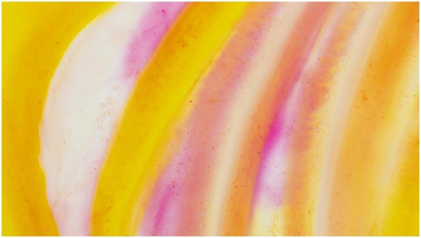 A vivid abstract painting with flowing pink and ye