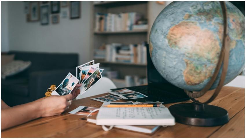 An inviting scene of exploring travel memories wit