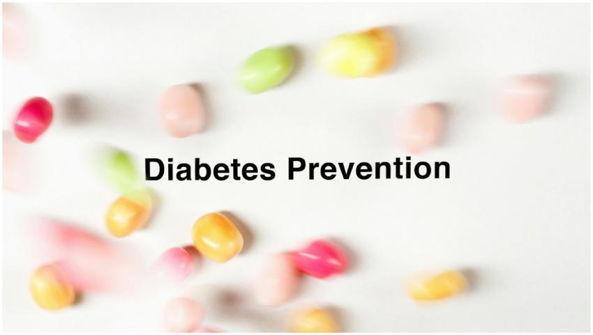 Colorful candies with 'Diabetes Prevention' text t