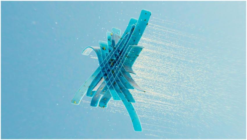 Dynamic abstract 3D rendering with blue geometric