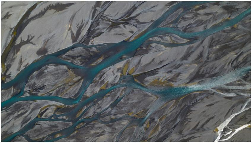 Aerial view of river branches over sandbanks creat