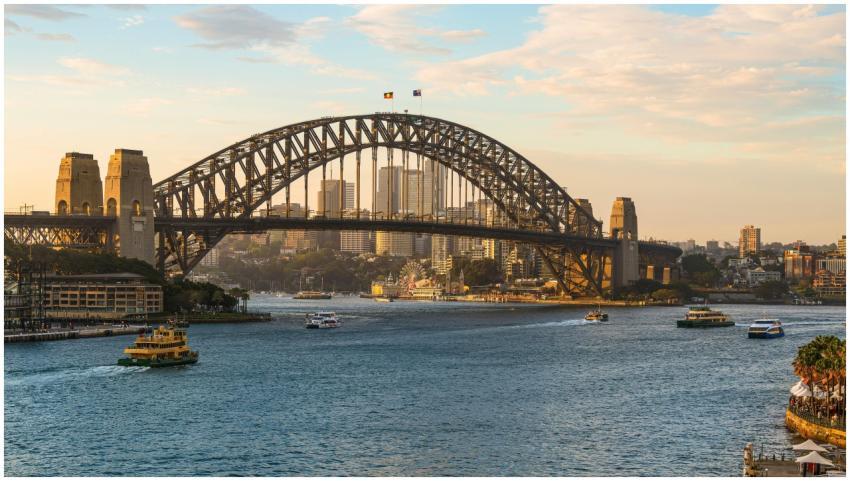 A stunning view of Sydney Harbour Bridge with ferr