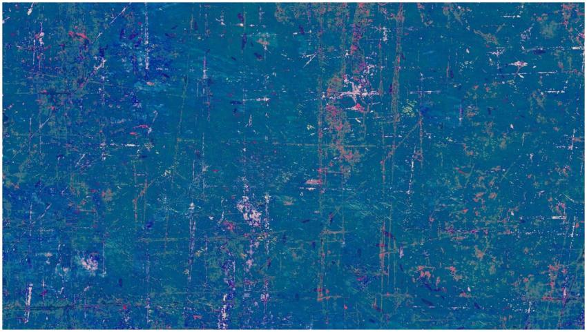 Richly textured abstract painting in blue with vib