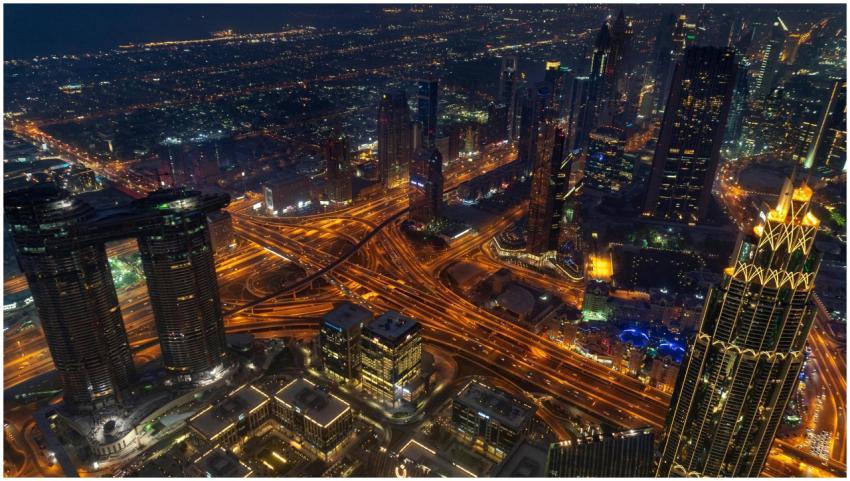 A dazzling aerial view of Dubai's illuminated skyl