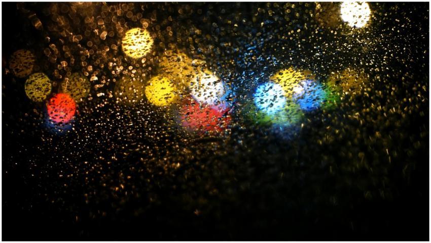 Abstract image of colorful raindrops on glass with