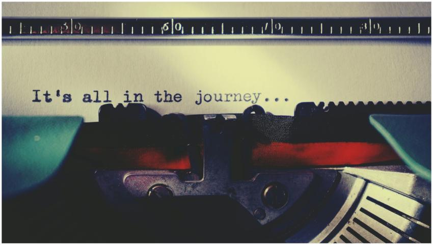 Close-up of a vintage typewriter typing an inspira