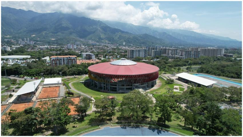 Aerial shot of a modern stadium in Ibagué, Colombi