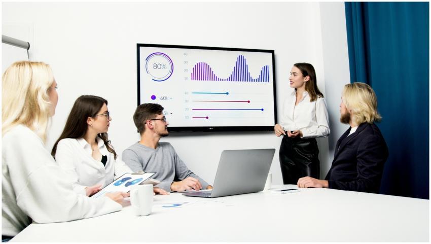 Professional business meeting with a team analyzin