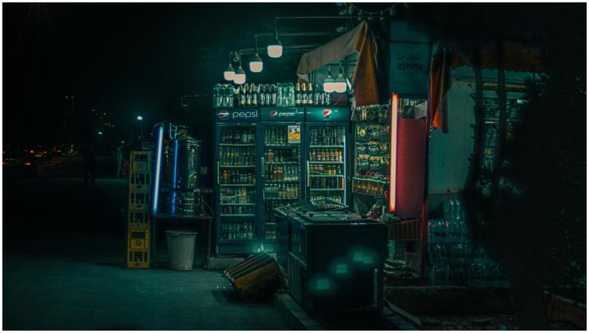 Cozy night view of a street vendor with illuminate