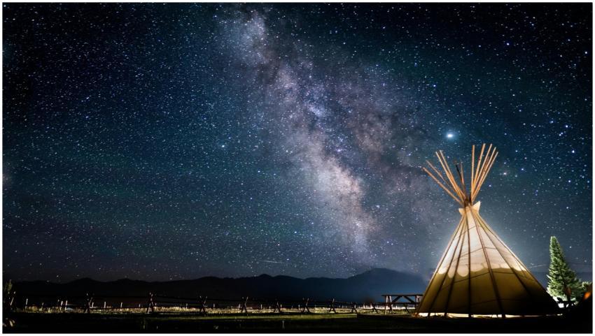 A mesmerizing view of the Milky Way over a teepee