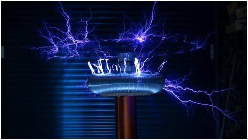 A Tesla coil producing powerful electric arcs in a