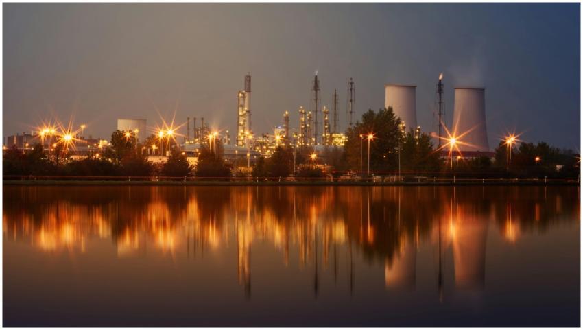 Industrial plant with reflection in water at twili
