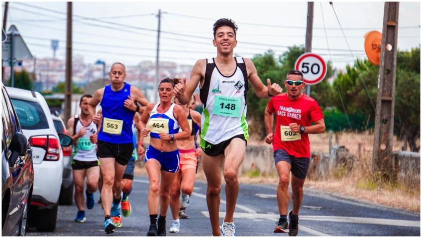 Vibrant scene of diverse runners enjoying a road r