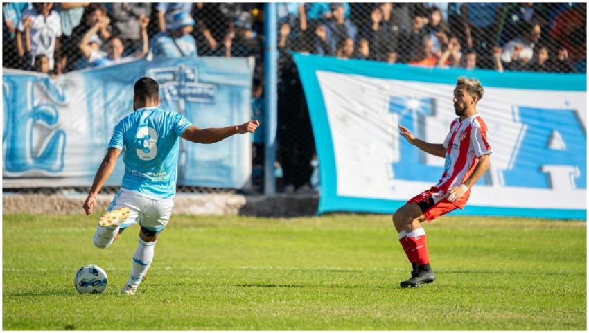 Action-packed soccer match with players in blue an