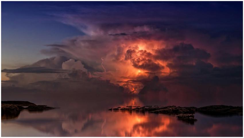 A stunning sunset scene depicting a dramatic storm