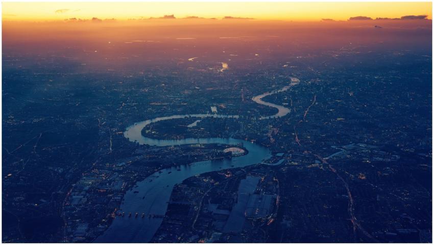 Stunning aerial view of the River Thames weaving t