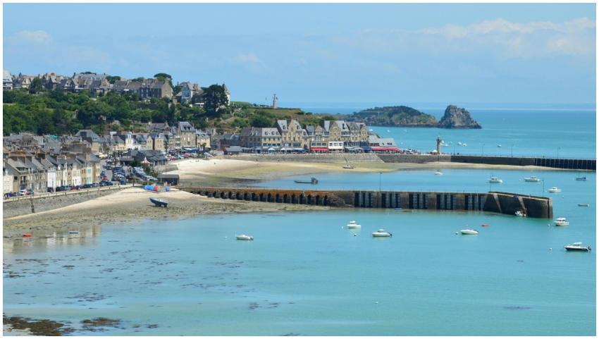 Picturesque view of Cancale harbor in Brittany, Fr