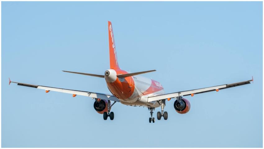 Rear view of an EasyJet Airbus A320 aircraft landi