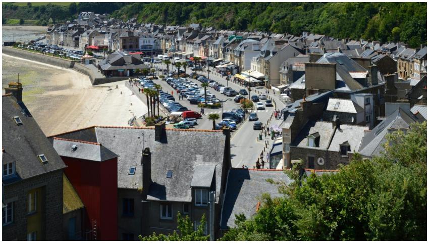 Aerial view of Cancale, France, featuring charming