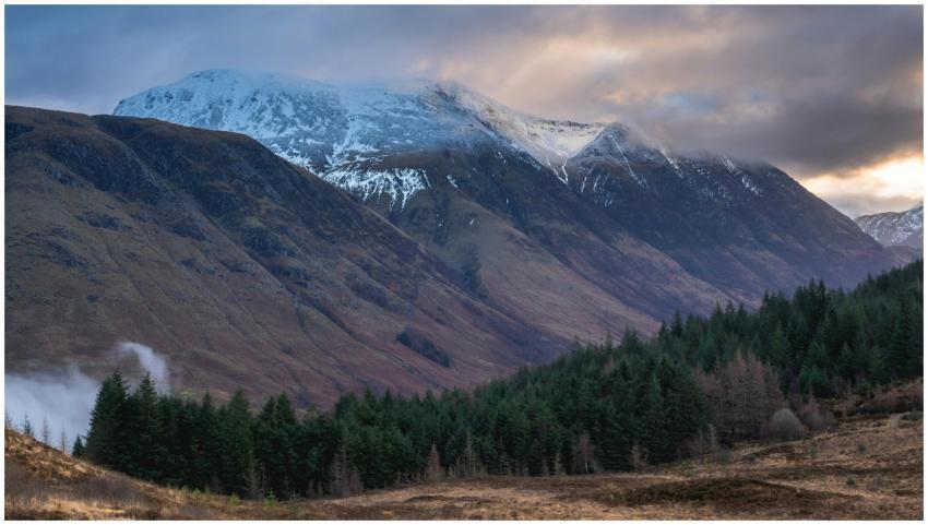 Capture the serene landscape of Ben Nevis with sno