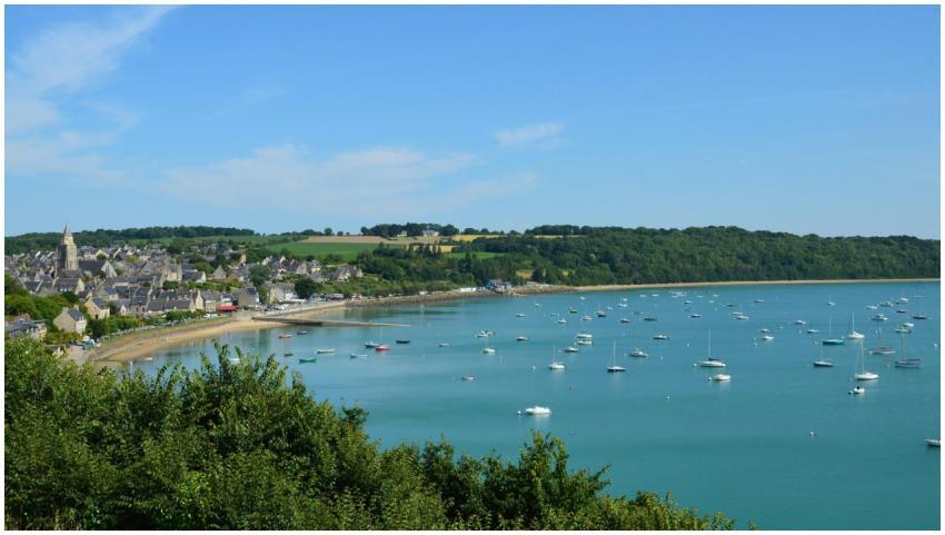 Picturesque harbor view of Saint-Suliac, France wi