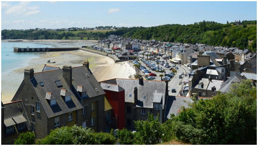 Aerial view of the seaside town of Cancale in Brit