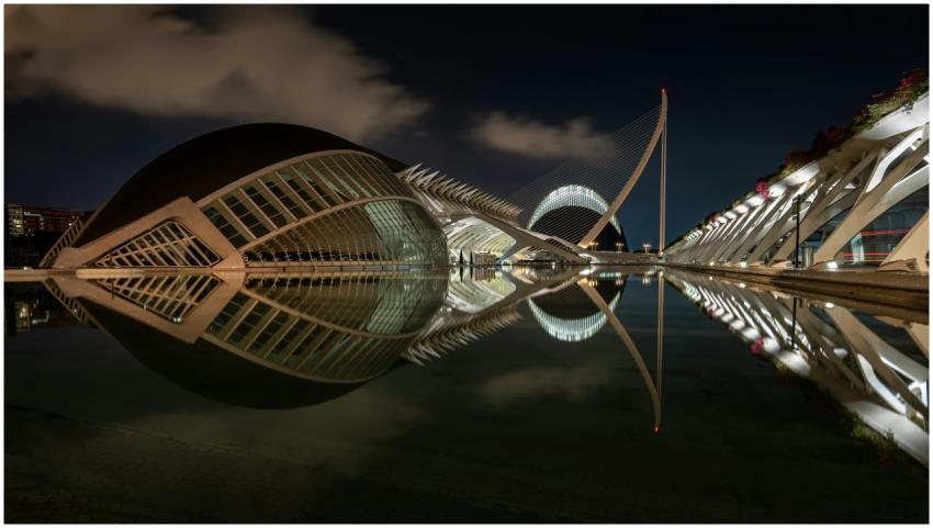 Architectural marvel reflecting in water at City o