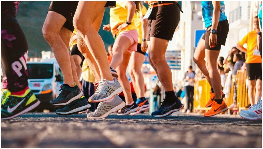 Group of runners participating in a city marathon