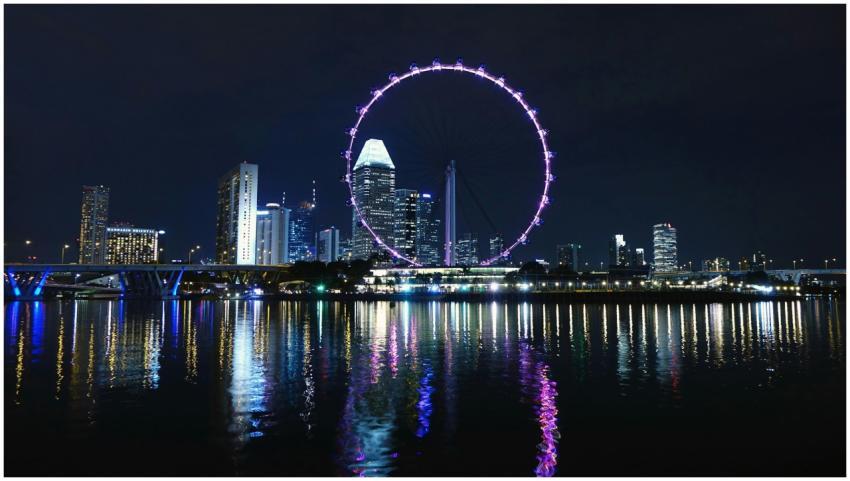 View of Singapore's skyline with the illuminated S