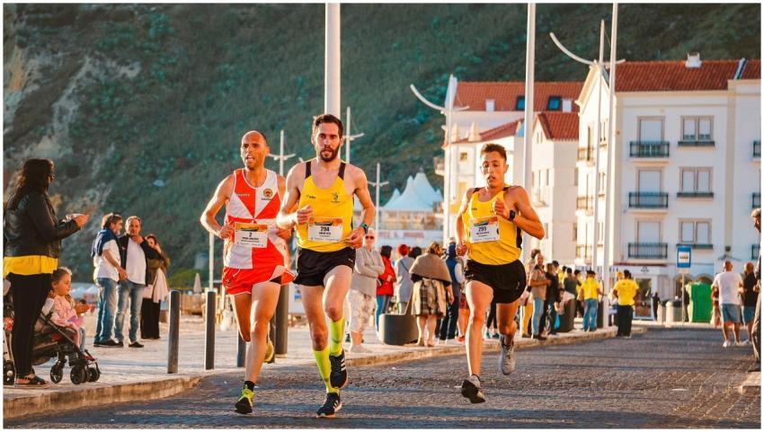 Exciting outdoor road race featuring male runners