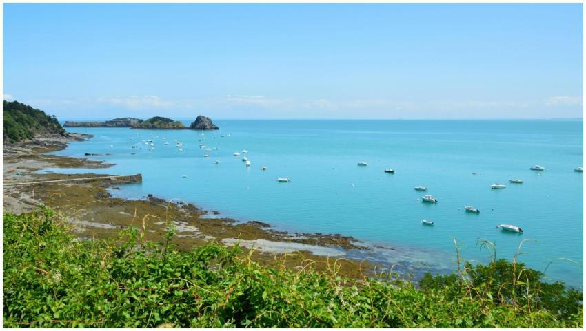 Beautiful seaside view with boats in Cancale, Brit