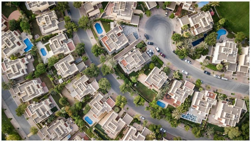 Explore a stunning aerial view of a residential ar