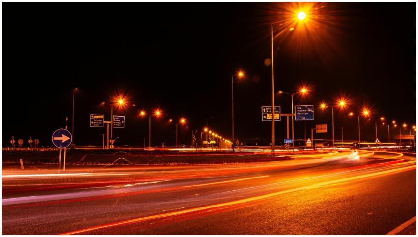Long exposure of car lights on an urban street at