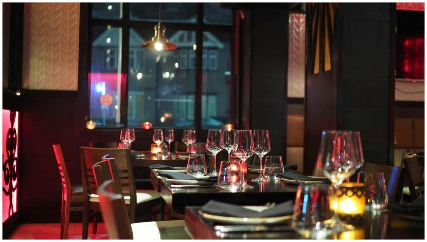 A sophisticated restaurant interior with elegant t