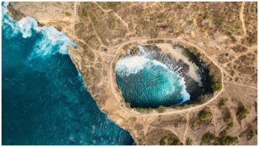 Stunning aerial view of Angel's Billabong in Nusap